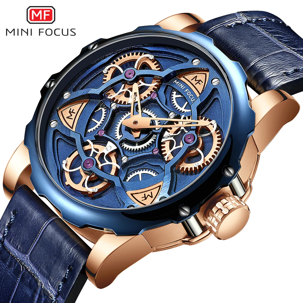 Mini Focus Blue Leather Strap Blue Dial Quartz Watch for Gents - MF0249G-04 - Image 2