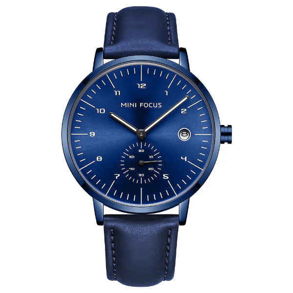 Mini Focus Blue Leather Strap Blue Dial Quartz Watch for Gents - MF0303G-07