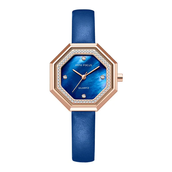 Mini Focus Blue Leather Strap Mother Of Pearl Dial Quartz Watch for Ladies - MF0304L-09
