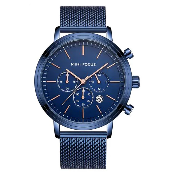 Mini Focus Blue Mesh Bracelet Blue Dial Chronograph Quartz Watch for Gents - MF0297G-03