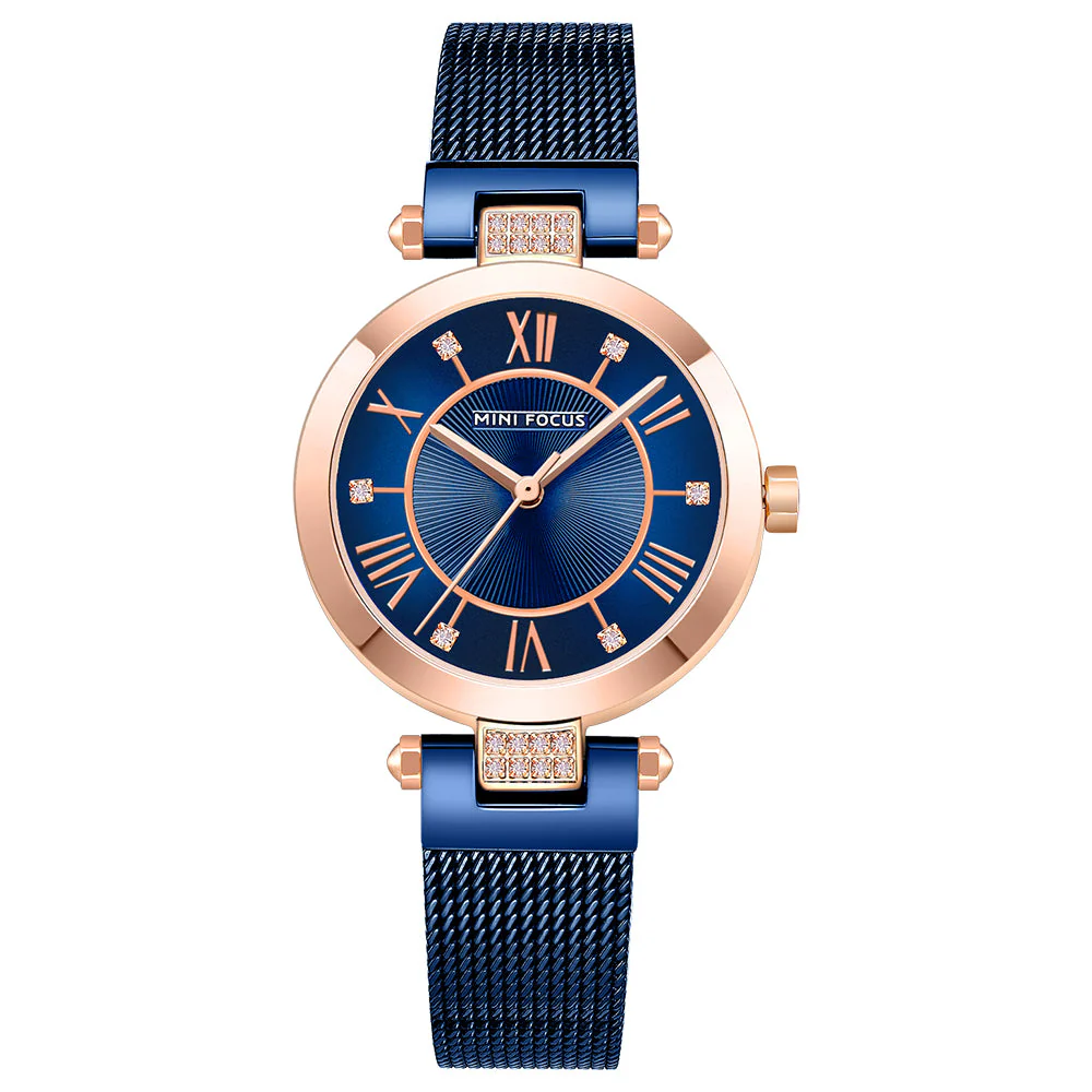 Mini Focus Blue Mesh Bracelet Blue Dial Quartz Watch for Ladies - MF0215L-04