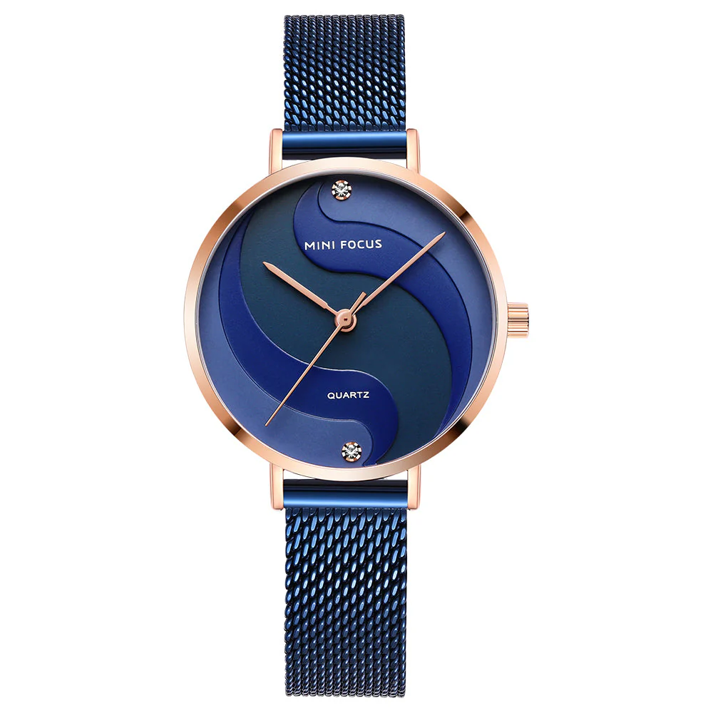 Mini Focus Blue Mesh Bracelet Blue Dial Quartz Watch for Ladies - MF0291L-04