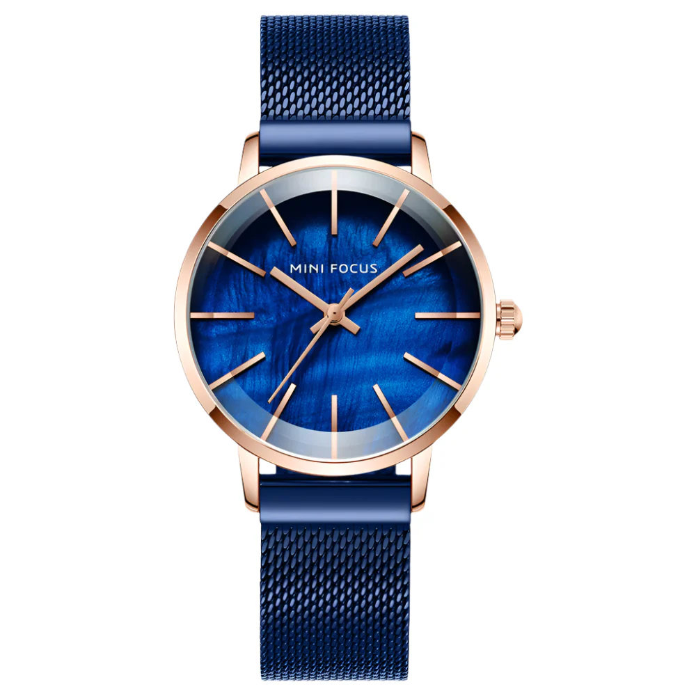 Mini Focus Blue Mesh Bracelet Mother Of Pearl Dial Quartz Watch for Ladies - MF0257L-04