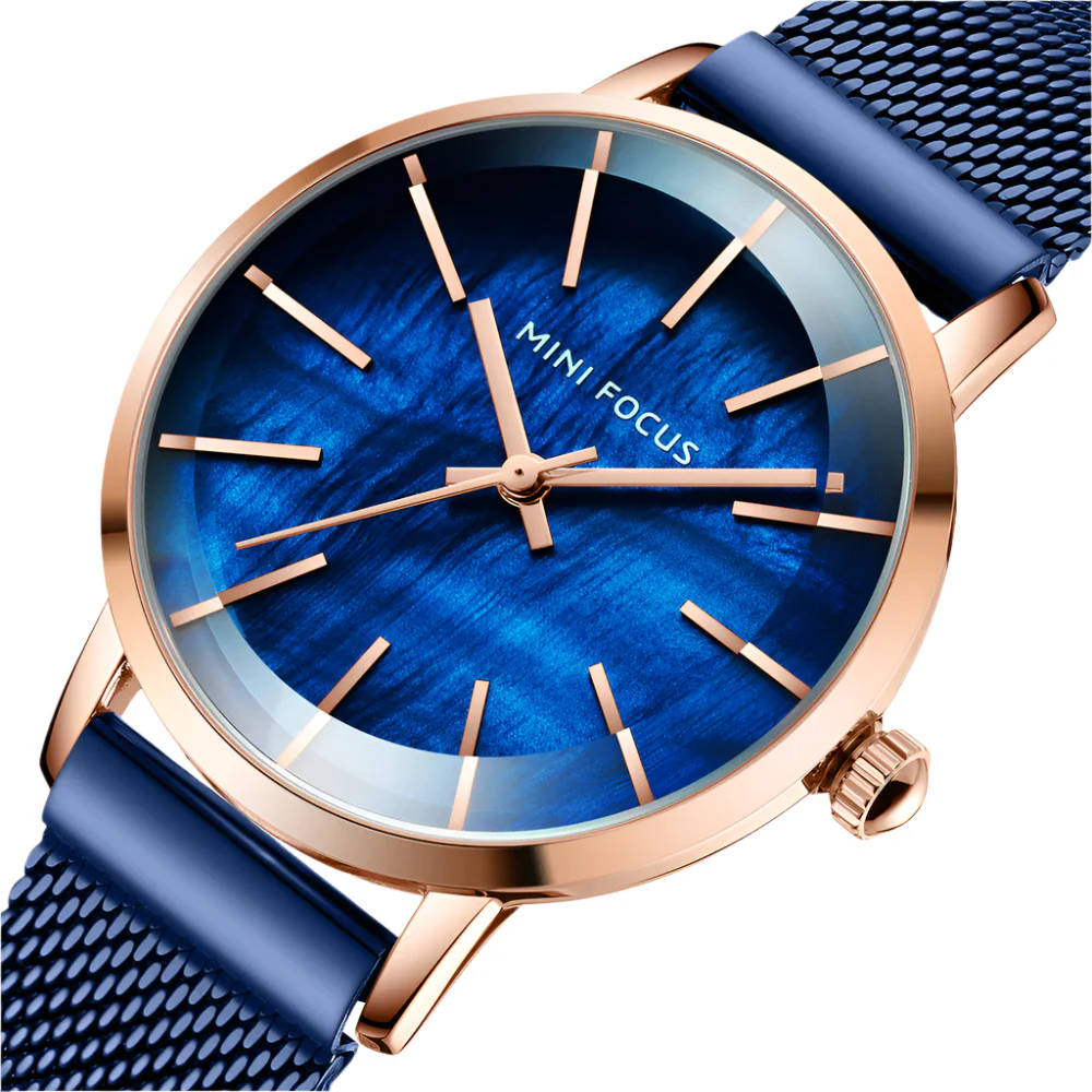 Mini Focus Blue Mesh Bracelet Mother Of Pearl Dial Quartz Watch for Ladies - MF0257L-04 - Image 2