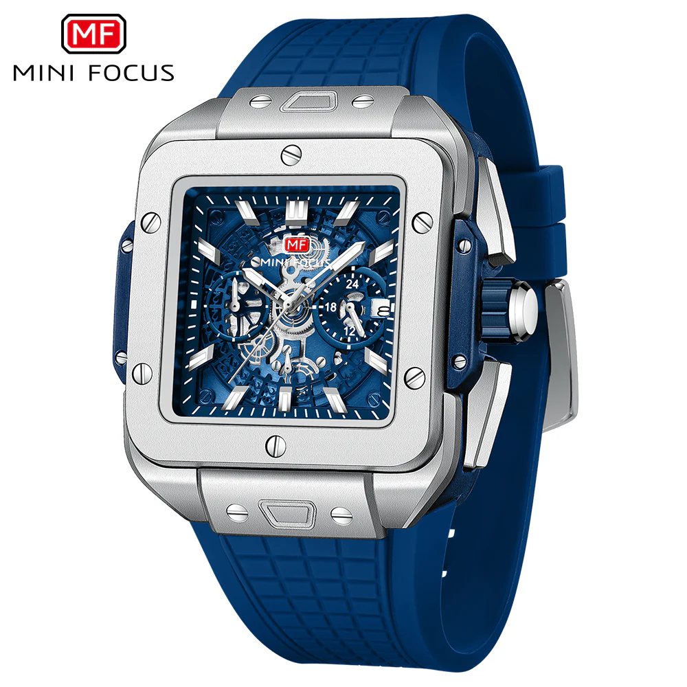 Mini Focus Blue Silicone Strap Blue Dial Chronograph Quartz Watch for Gents - MF0475G-02 - Image 2