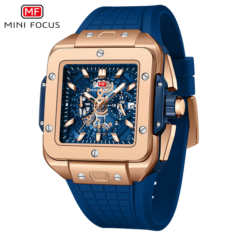 Mini Focus Blue Silicone Strap Blue Dial Chronograph Quartz Watch for Gents - MF0475G-04 - Image 2