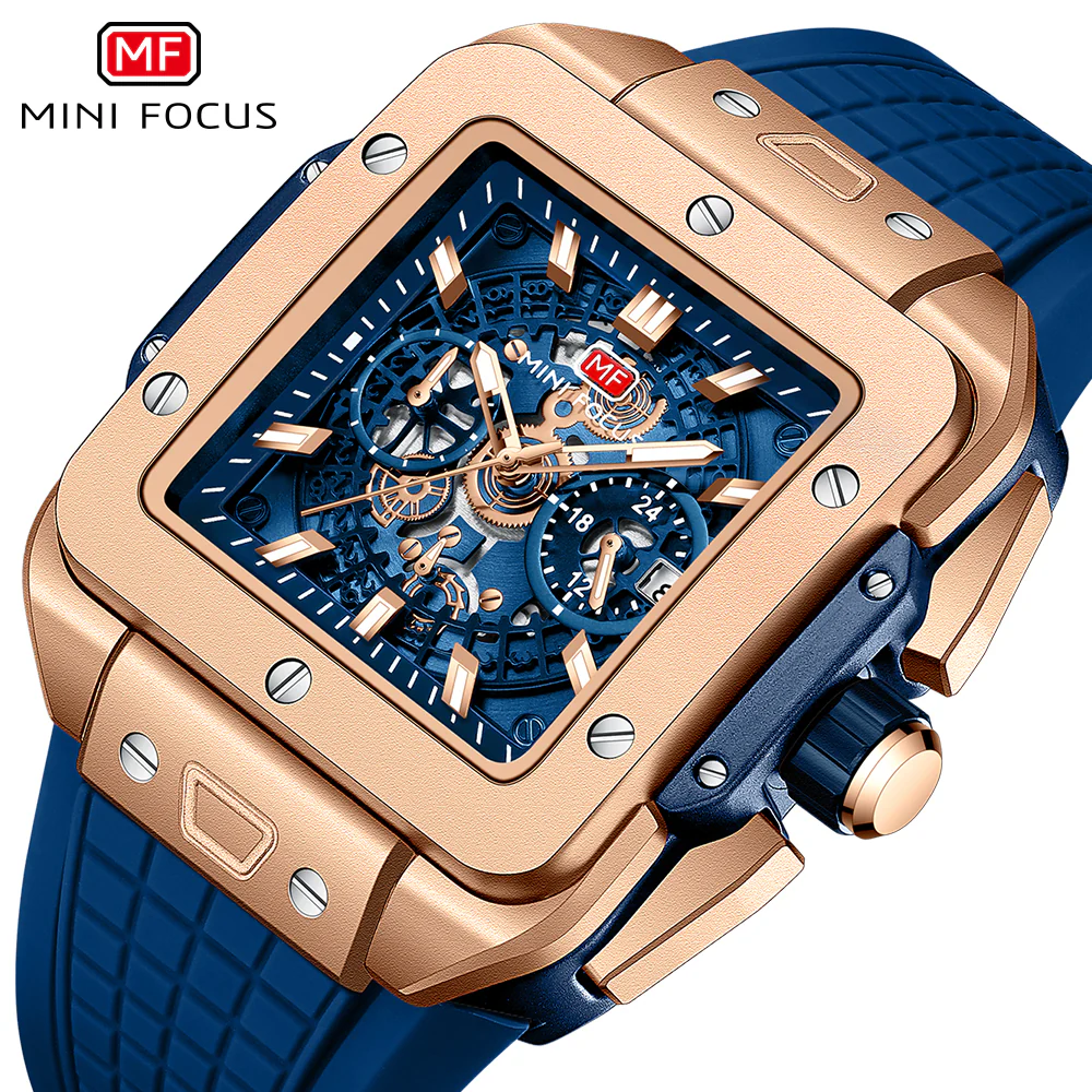 Mini Focus Blue Silicone Strap Blue Dial Chronograph Quartz Watch for Gents - MF0475G-04 - Image 3