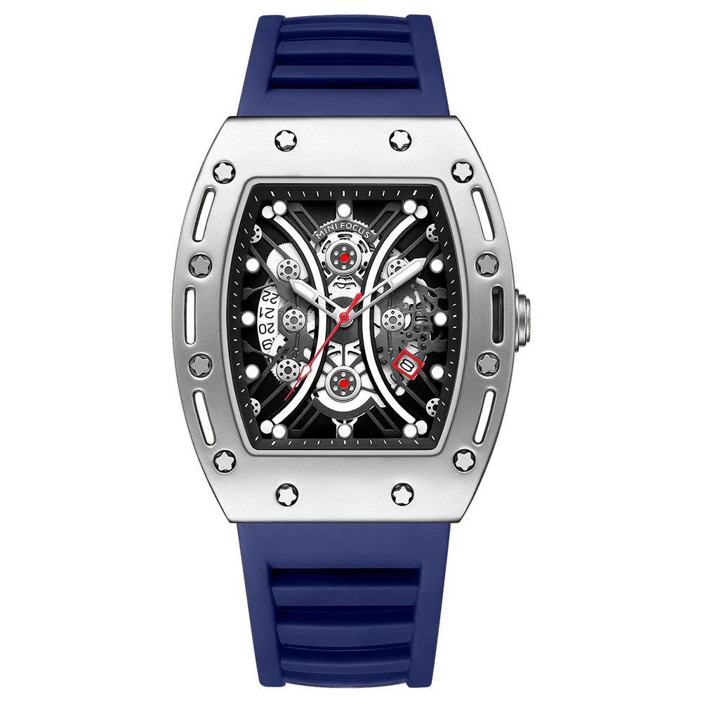 Mini Focus Blue Silicone Strap Strap Black Dial Quartz Watch for Gents - MF0420G-05