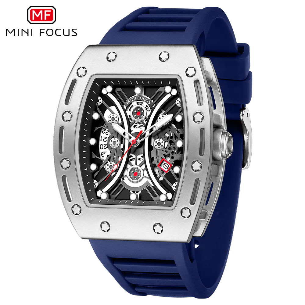 Mini Focus Blue Silicone Strap Strap Black Dial Quartz Watch for Gents - MF0420G-05 - Image 2