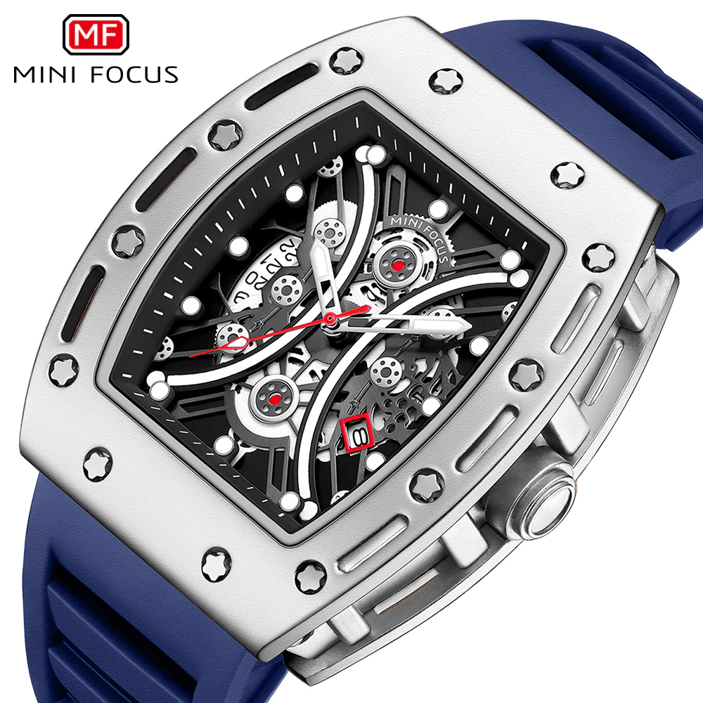 Mini Focus Blue Silicone Strap Strap Black Dial Quartz Watch for Gents - MF0420G-05 - Image 3