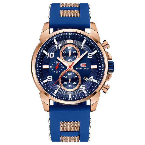 Mini Focus Blue Silicone Strap Strap Blue Dial Chronograph Quartz Watch for Gents - MF0268G-01