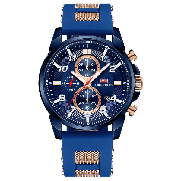 Mini Focus Blue Silicone Strap Strap Blue Dial Chronograph Quartz Watch for Gents - MF0268G-05
