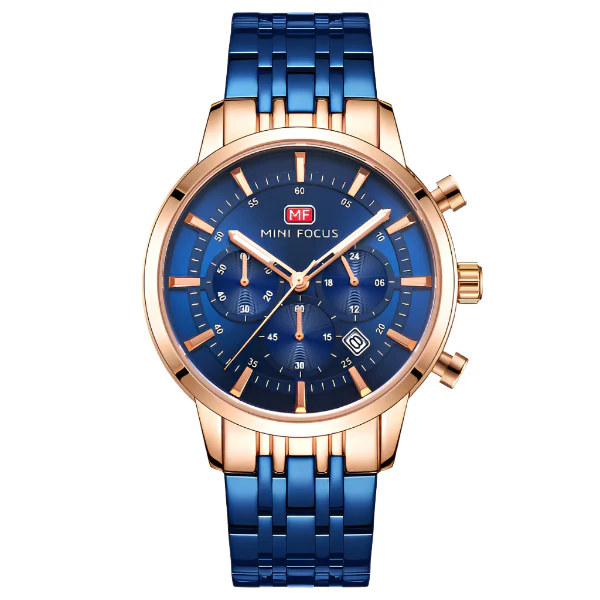 Mini Focus Blue Stainless Steel Blue Dial Chronograph Quartz Watch for Gents - MF0282G-02