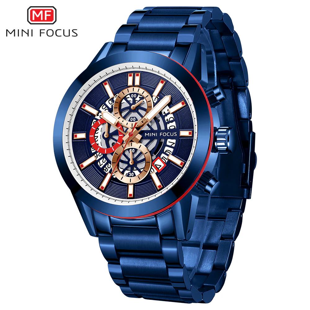 Mini Focus Blue Stainless Steel Blue Dial Chronograph Quartz Watch for Gents - MF0285G-03 - Image 2