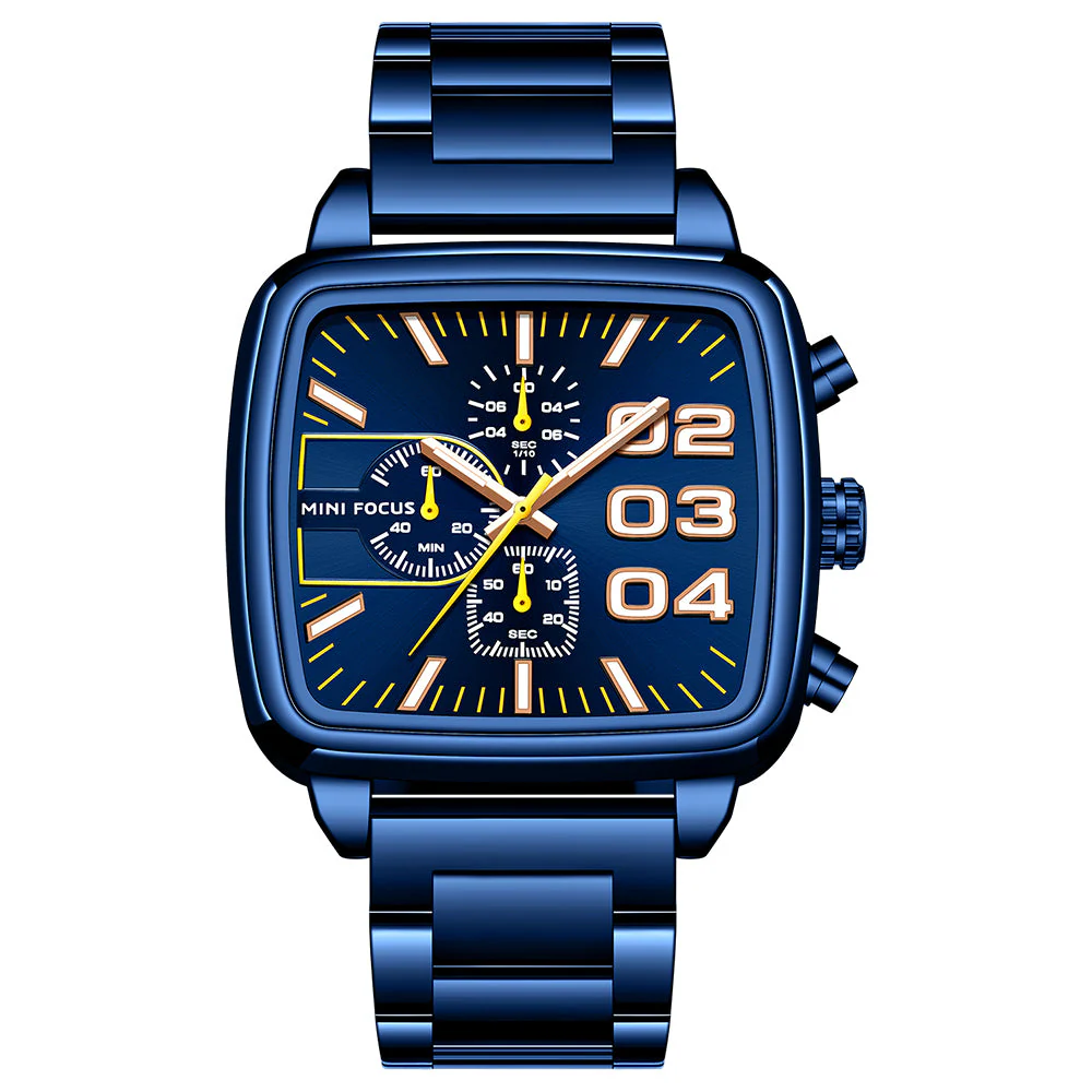 Mini Focus Blue Stainless Steel Blue Dial Chronograph Quartz Watch for Gents - MF0314G-03