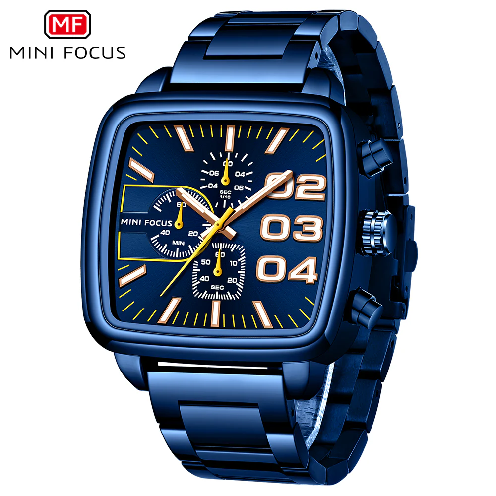 Mini Focus Blue Stainless Steel Blue Dial Chronograph Quartz Watch for Gents - MF0314G-03 - Image 2