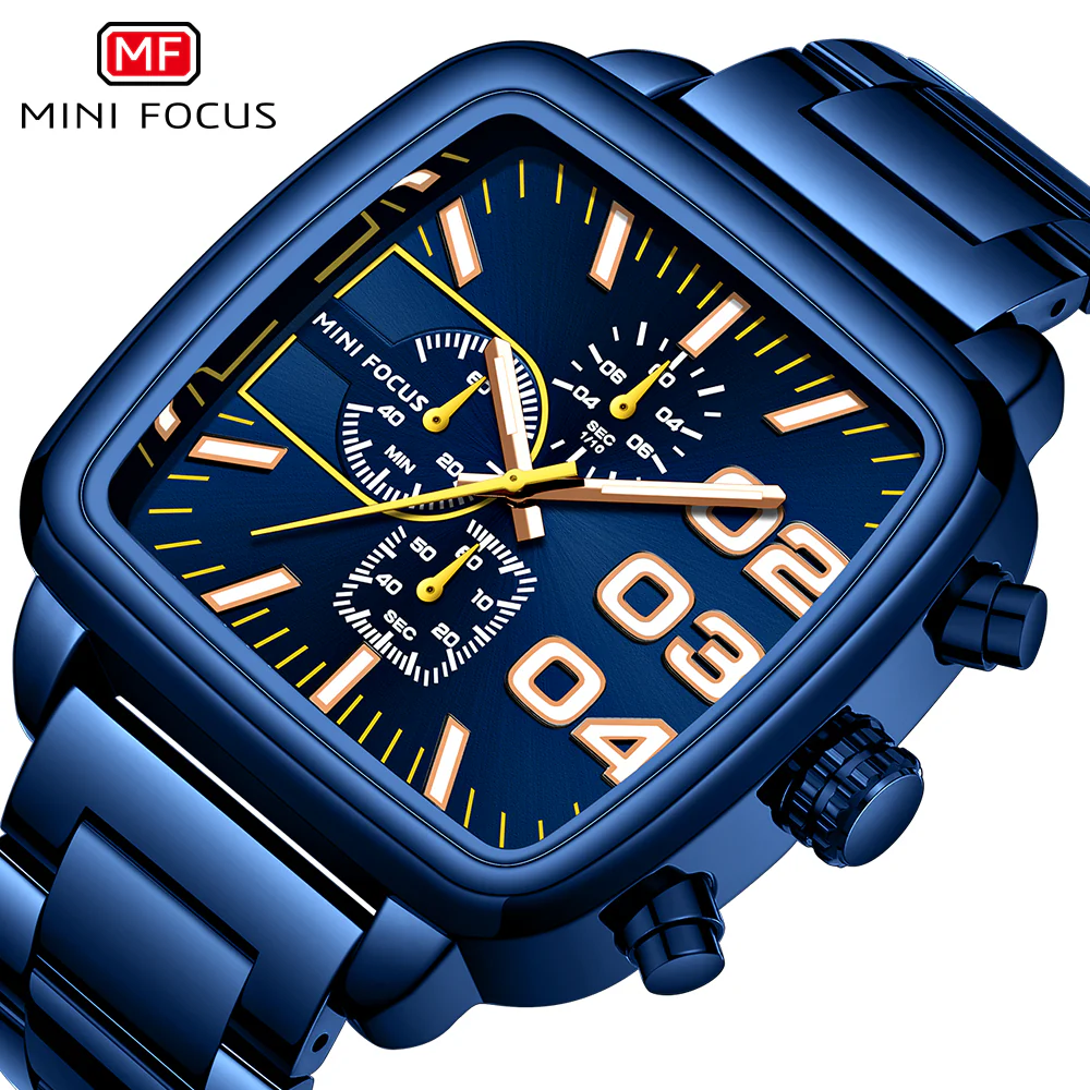Mini Focus Blue Stainless Steel Blue Dial Chronograph Quartz Watch for Gents - MF0314G-03 - Image 3