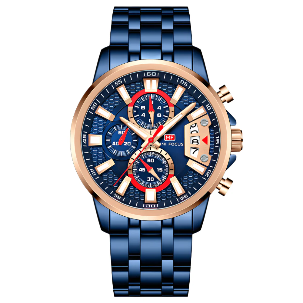 Mini Focus Blue Stainless Steel Blue Dial Chronograph Quartz Watch for Gents - MF0352G-03