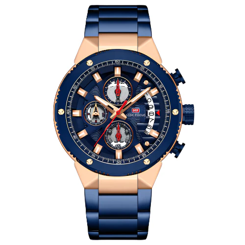 Mini Focus Blue Stainless Steel Blue Dial Chronograph Quartz Watch for Gents - MF0397G-03