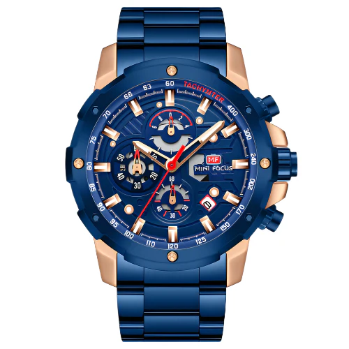 Mini Focus Blue Stainless Steel Blue Dial Chronograph Quartz Watch for Gents - MF0401G-03
