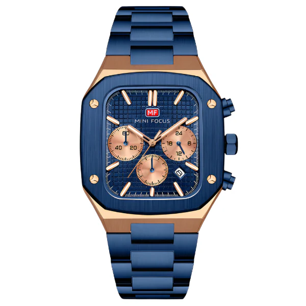 Mini Focus Blue Stainless Steel Blue Dial Chronograph Quartz Watch for Gents - MF0414G-03