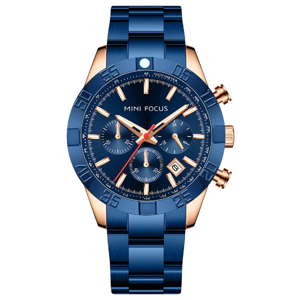Mini Focus Blue Stainless Steel Blue Dial Chronograph Quartz Watch for Gents - MF0416G-03