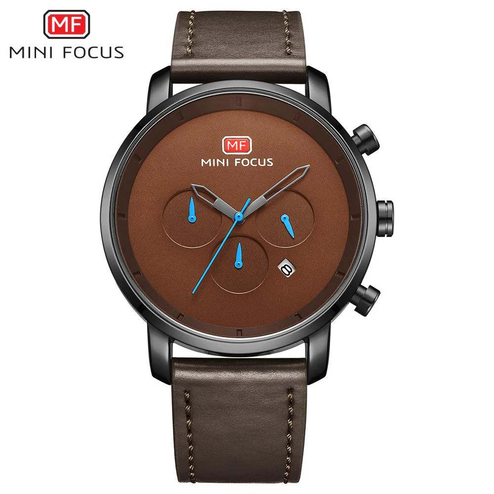 Mini Focus Brown Leather Strap Brown Dial Chronograph Quartz Watch for Gents - MF0102G-02