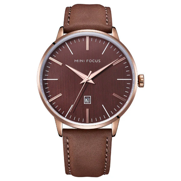 Mini Focus Brown Leather Strap Brown Dial Quartz Watch for Gents - MF0115G-02