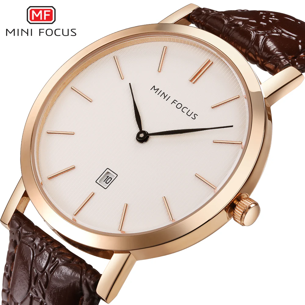 Mini Focus Brown Leather Strap White Dial Quartz Watch for Gents - MF0108G-02 - Image 2