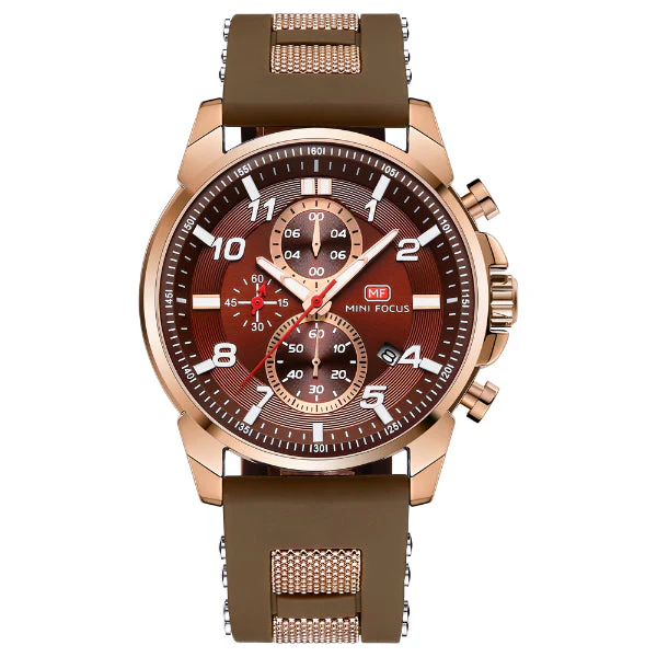 Mini Focus Brown Silicone Strap Strap Brown Dial Chronograph Quartz Watch for Gents - MF0268G-03