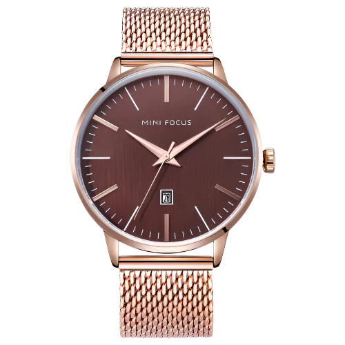 Mini Focus Gold Mesh Bracelet Brown Dial Quartz Watch for Gents - MF0115G-06