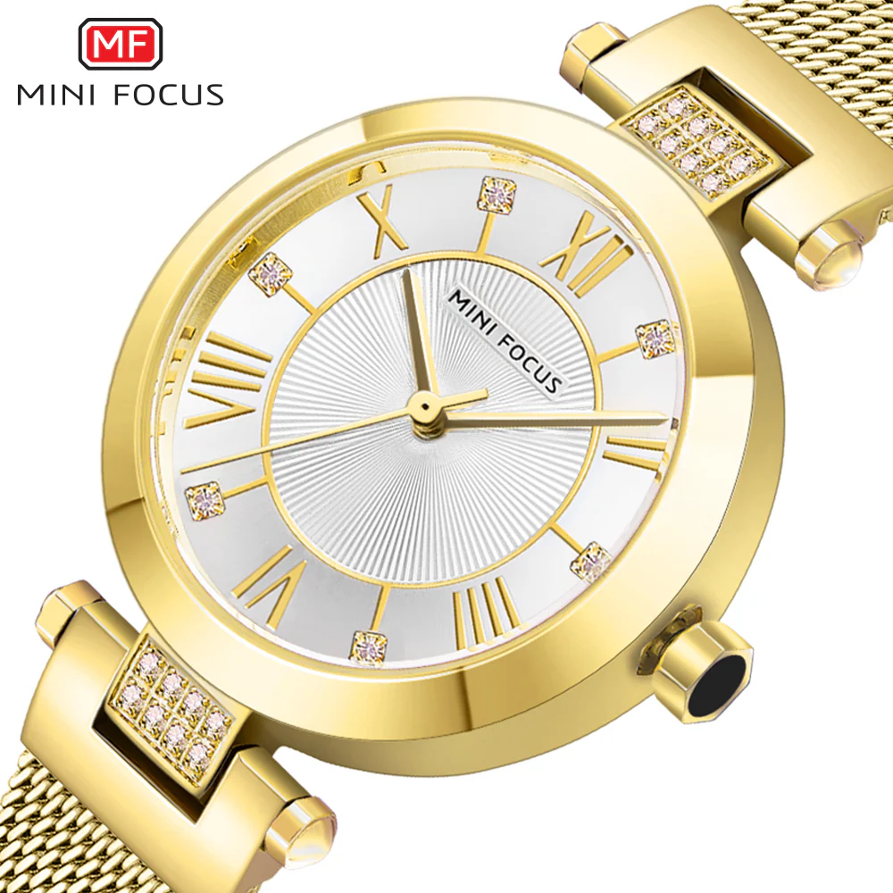 Mini Focus Gold Mesh Bracelet Silver Dial Quartz Watch for Ladies - MF0215L-01 - Image 2