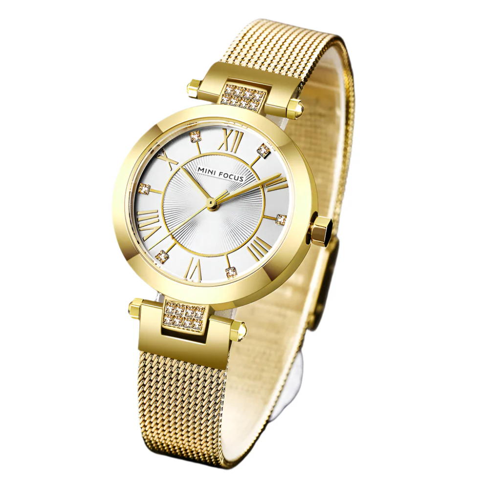 Mini Focus Gold Mesh Bracelet Silver Dial Quartz Watch for Ladies - MF0215L-01 - Image 3