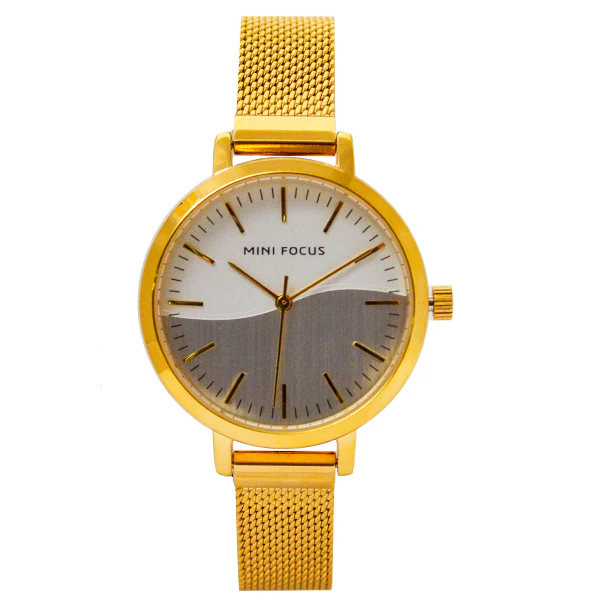 Mini Focus Gold Mesh Bracelet Silver Dial Quartz Watch for Ladies - MF0261L-05