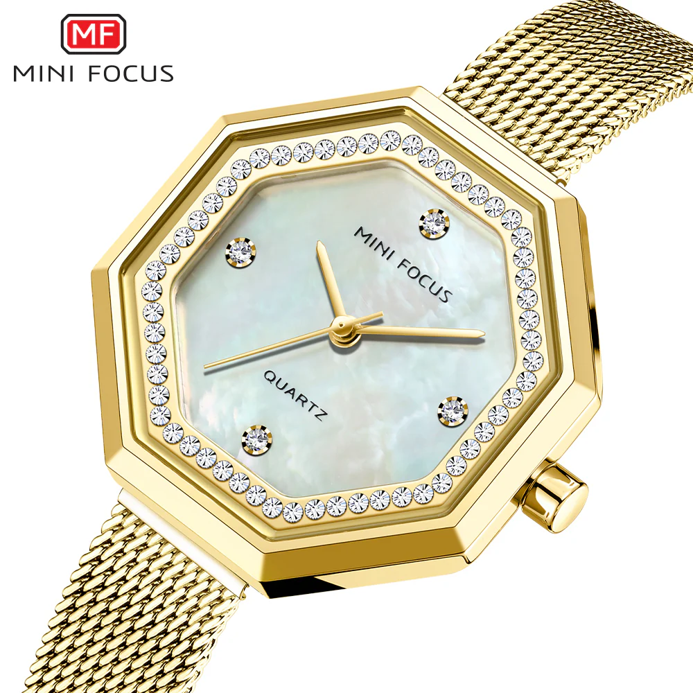Mini Focus Gold Mesh Bracelet Silver Dial Quartz Watch for Ladies - MF0304L-02 - Image 2