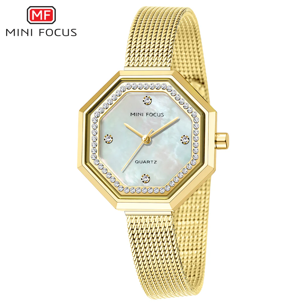 Mini Focus Gold Mesh Bracelet Silver Dial Quartz Watch for Ladies - MF0304L-02 - Image 3