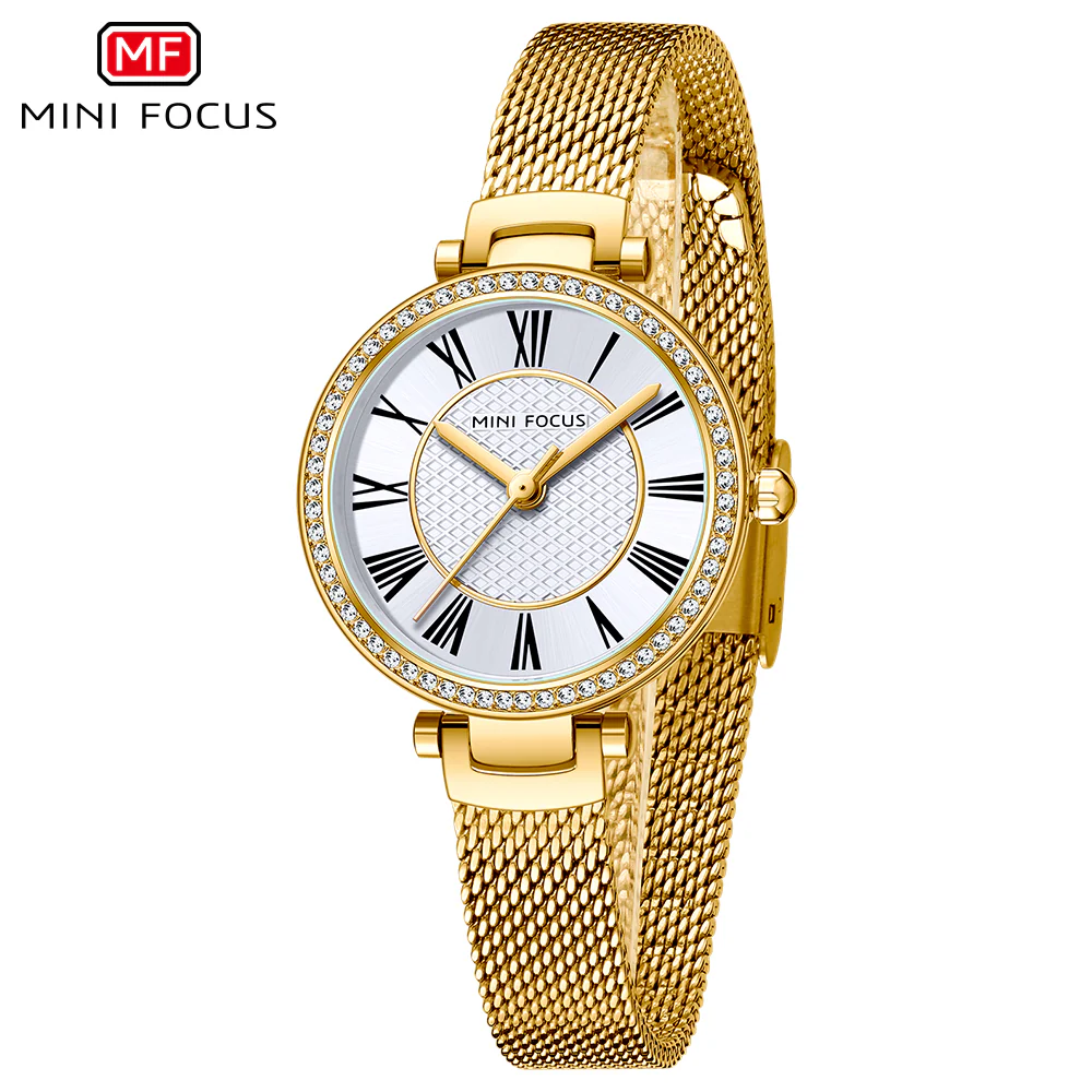 Mini Focus Gold Mesh Bracelet Silver Dial Quartz Watch for Ladies - MF0424L-02 - Image 3