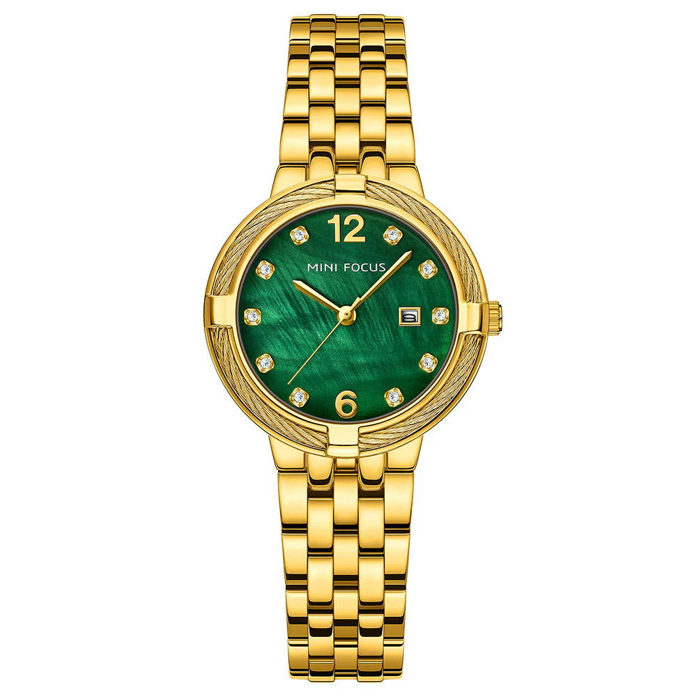 Mini Focus Gold Stainless Steel Green Dial Quartz Watch for Ladies - MF0626L-05
