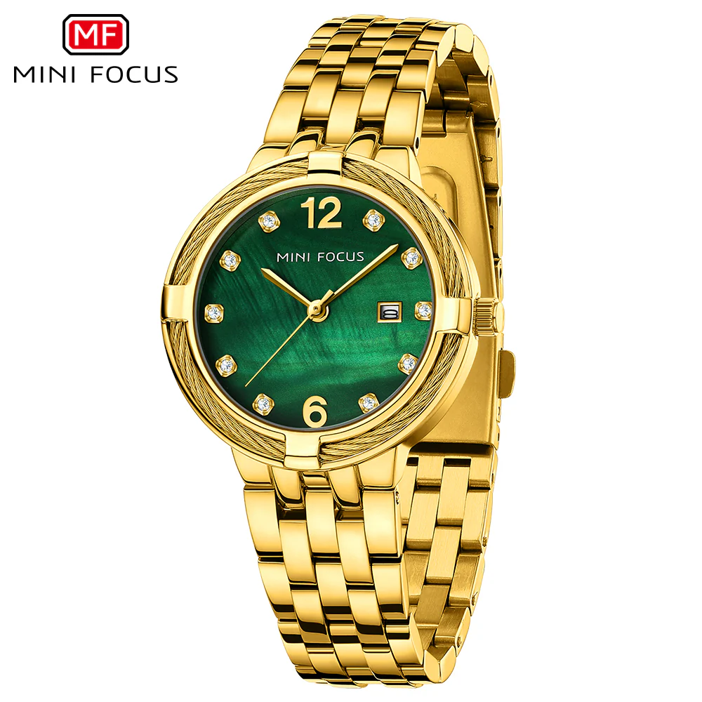 Mini Focus Gold Stainless Steel Green Dial Quartz Watch for Ladies - MF0626L-05 - Image 2