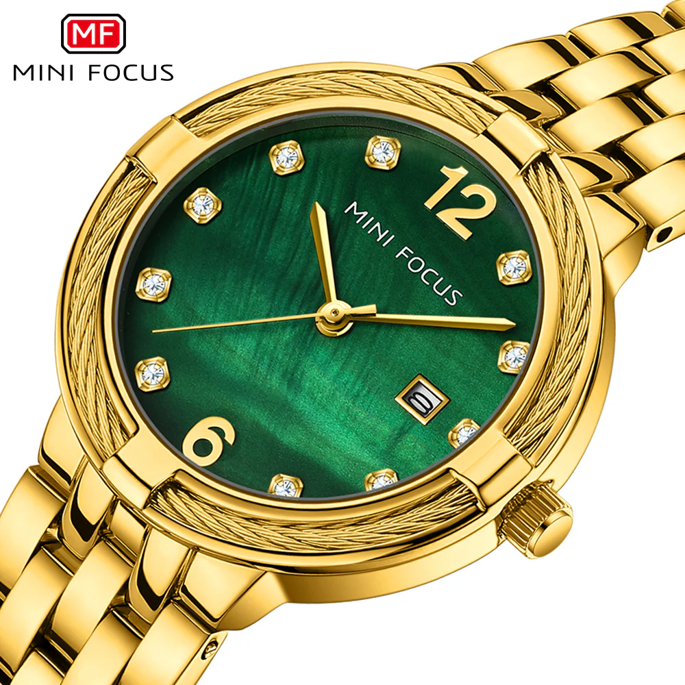 Mini Focus Gold Stainless Steel Green Dial Quartz Watch for Ladies - MF0626L-05 - Image 3