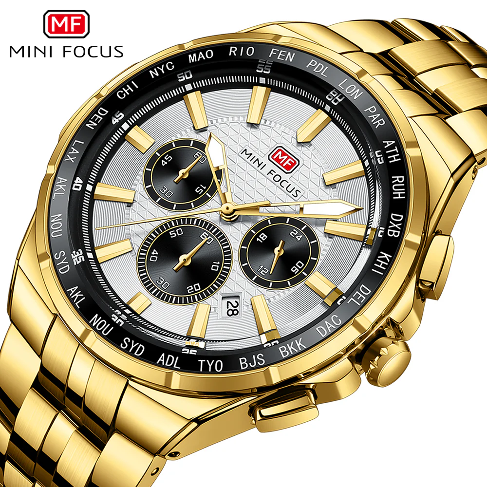 Mini Focus Gold Stainless Steel Silver Dial Chronograph Quartz Watch for Gents - MF0613G-04 - Image 3
