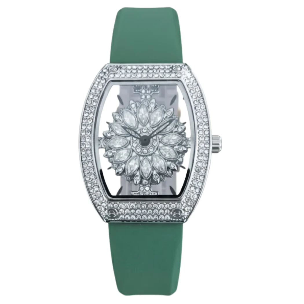 Mini focus Green Silicone Strap Silver Dial Quartz Watch for Ladies - MF0496L-07