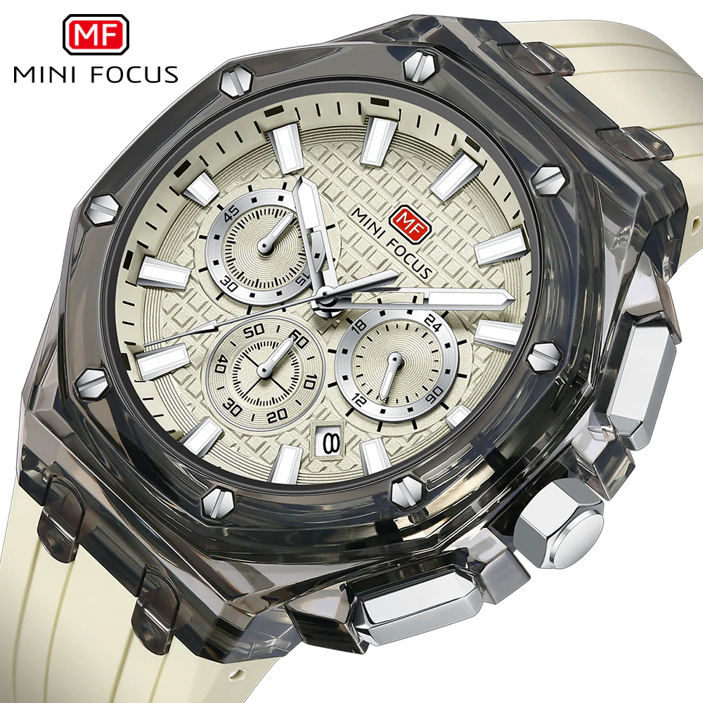 Mini Focus Grey Silicone Strap Grey Dial Quartz Watch for Gents - MF0616G-04 - Image 3