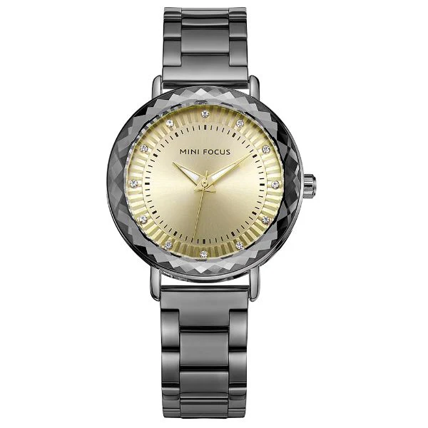 Mini Focus Grey Stainless Steel Gold Dial Quartz Watch for Ladies - MF0040L-04