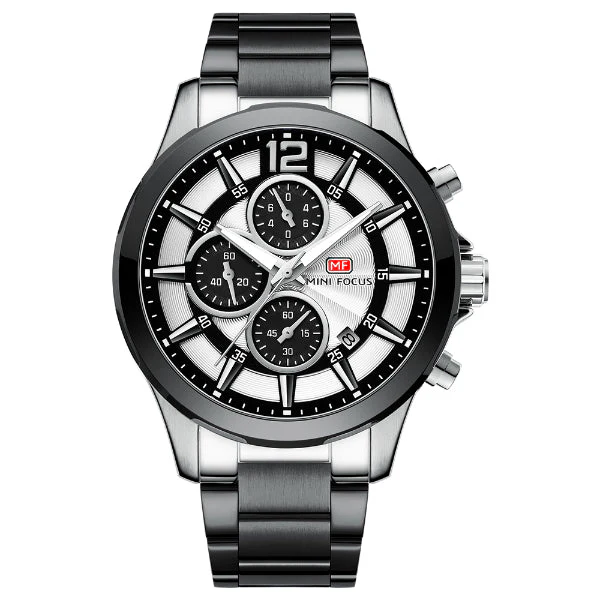 Mini Focus Grey Stainless Steel White Dial Chronograph Quartz Watch for Gents - MF0237G-04