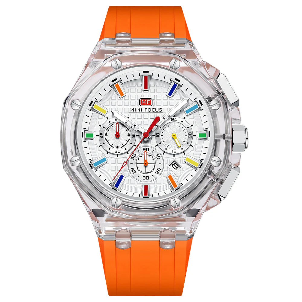Mini Focus Orange Silicone Strap White Dial Quartz Watch for Gents - MF0616G-05