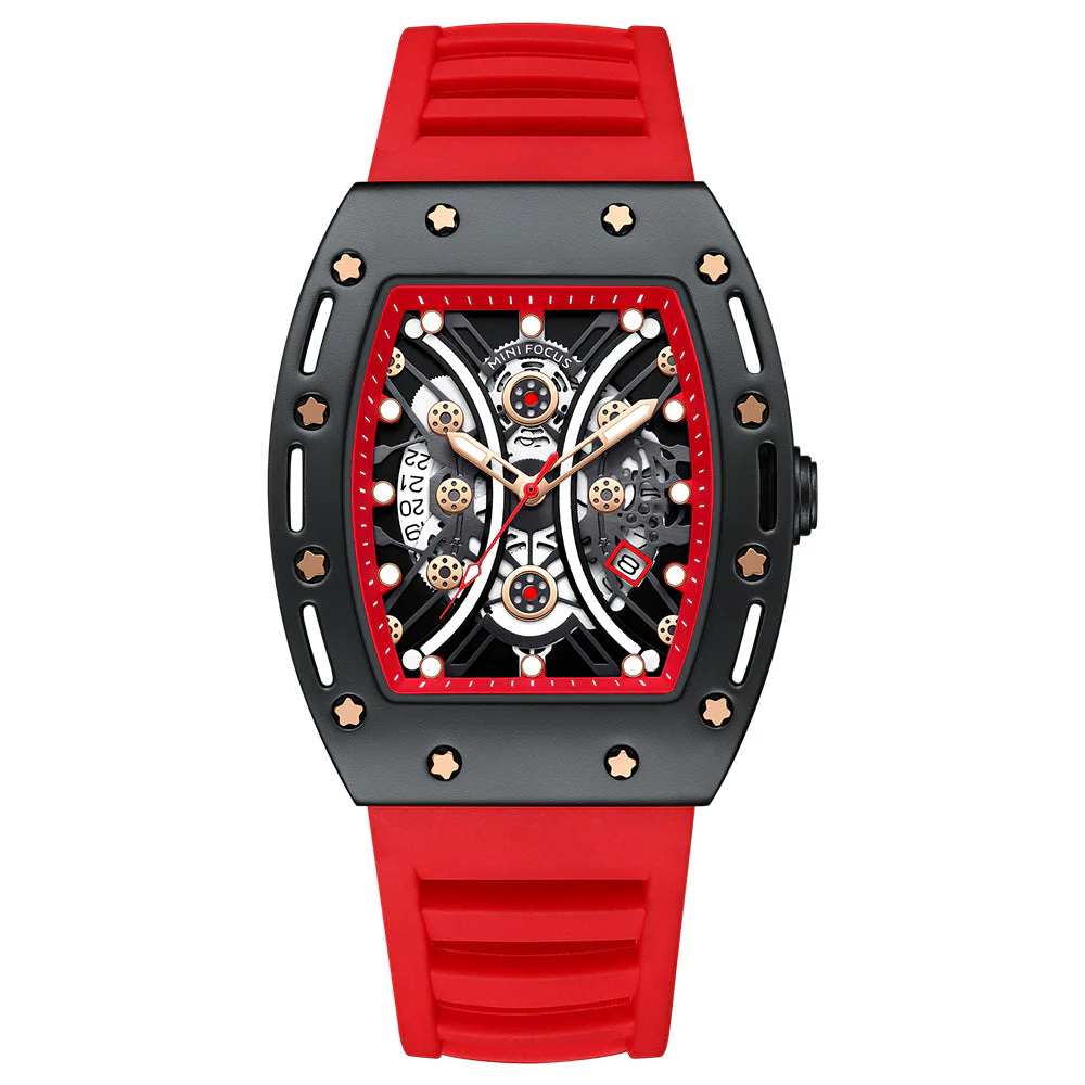 Mini Focus Red Silicone Strap Strap Black Dial Quartz Watch for Gents - MF0420G-03