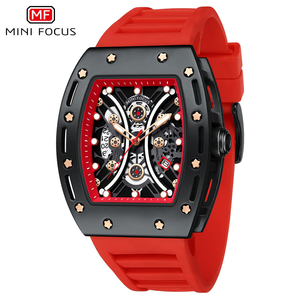 Mini Focus Red Silicone Strap Strap Black Dial Quartz Watch for Gents - MF0420G-03 - Image 2