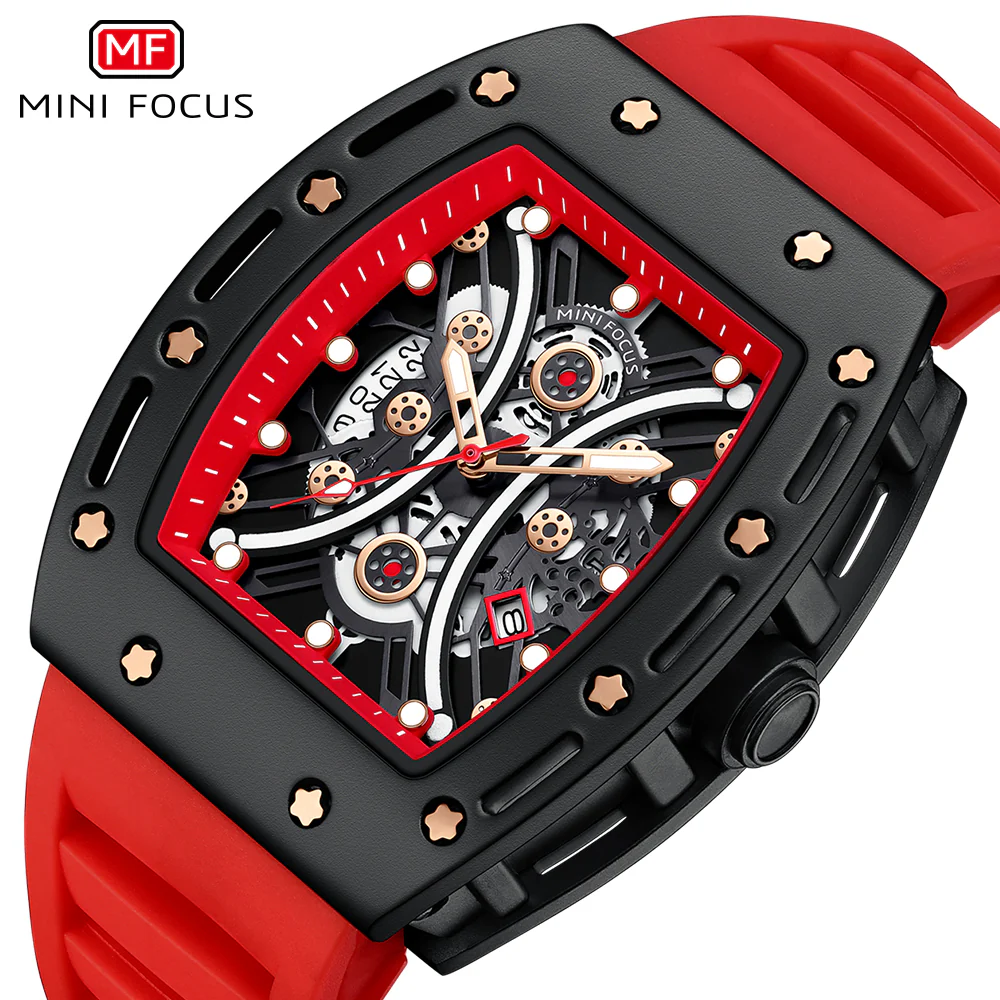 Mini Focus Red Silicone Strap Strap Black Dial Quartz Watch for Gents - MF0420G-03 - Image 3
