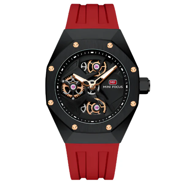 Mini Focus Red Silicone Strap Strap Black Dial Quartz Watch for Gents - MF0422G-04